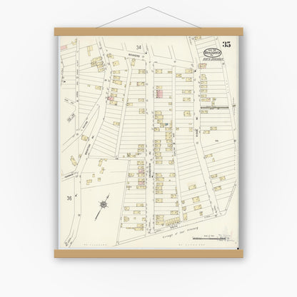 Old map wall art mockup — magnetic wood frame on white wall — Sanborn Fire Insurance Map from Braddock, Allegheny County, Pennsylvania (1914), Sheet #0035