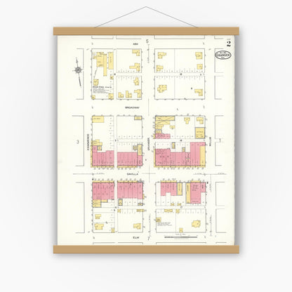 Old map wall art mockup — magnetic wood frame on white wall — Sanborn Fire Insurance Map from Granger, Williamson County, Texas (1921), Sheet #0002