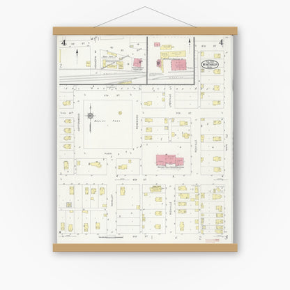 Old map wall art mockup — magnetic wood frame on white wall — Sanborn Fire Insurance Map from Winthrop, Sibley County, Minnesota (1930), Sheet #0004