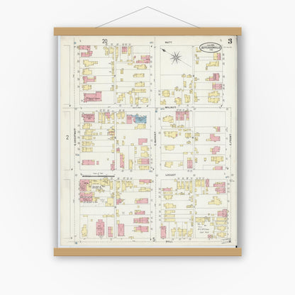 Old map wall art mockup — magnetic wood frame on white wall — Sanborn Fire Insurance Map from Jeffersonville, Clark County, Indiana (1898), Sheet #0003