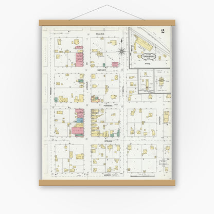 Old map wall art mockup — magnetic wood frame on white wall — Sanborn Fire Insurance Map from Fennimore, Grant County, Wisconsin (1905), Sheet #0002