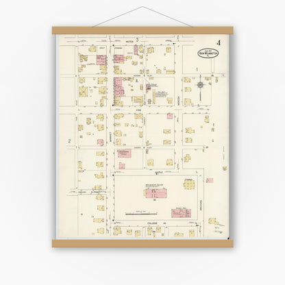 Old map wall art mockup — magnetic wood frame on white wall — Sanborn Fire Insurance Map from New Wilmington, Lawrence County, Pennsylvania (1912), Sheet #0004