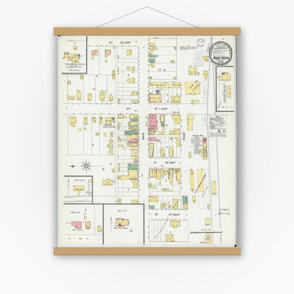 Old map wall art mockup — magnetic wood frame on white wall — Sanborn Fire Insurance Map from Mount Horeb, Dane County, Wisconsin (1899), Sheet #0001