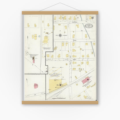 Old map wall art mockup — magnetic wood frame on white wall — Sanborn Fire Insurance Map from Nacogdoches, Nacogdoches County, Texas (1912), Sheet #0009