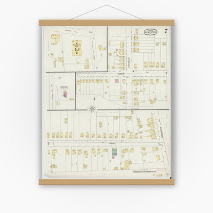 Old map wall art mockup — magnetic wood frame on white wall — Sanborn Fire Insurance Map from Hempstead, Nassau County, New York (1897), Sheet #0007