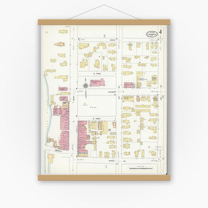 Old map wall art mockup — magnetic wood frame on white wall — Sanborn Fire Insurance Map from Camden, Oneida County, New York (1912), Sheet #0004