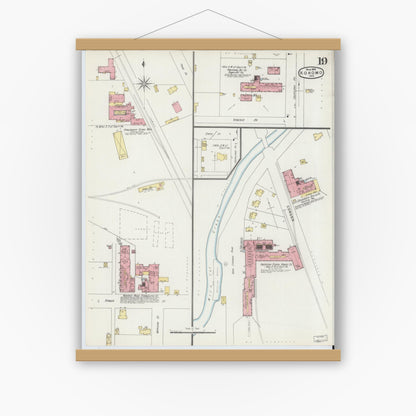 Old map wall art mockup — magnetic wood frame on white wall — Sanborn Fire Insurance Map from Kokomo, Howard County, Indiana (1896), Sheet #0019