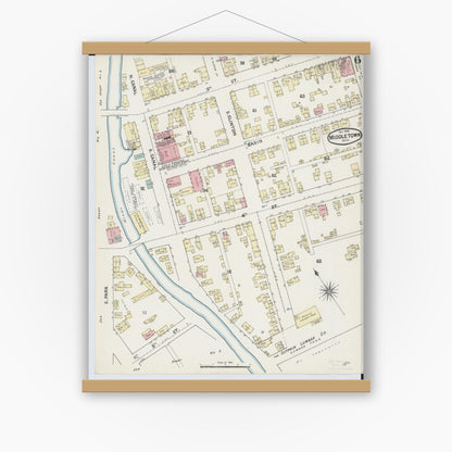 Old map wall art mockup — magnetic wood frame on white wall — Sanborn Fire Insurance Map from Middletown, Butler County, Ohio (1890), Sheet #0006