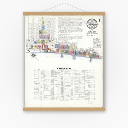 Old map wall art mockup — magnetic wood frame on white wall — Sanborn Fire Insurance Map from Santa Monica, Los Angeles County, California (1909) - Complete Map Set