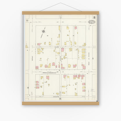 Old map wall art mockup — magnetic wood frame on white wall — Sanborn Fire Insurance Map from Beaver, Beaver County, Pennsylvania (1912), Sheet #0008