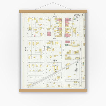 Old map wall art mockup — magnetic wood frame on white wall — Sanborn Fire Insurance Map from Bellevue, Eaton County, Michigan (1901), Sheet #0002