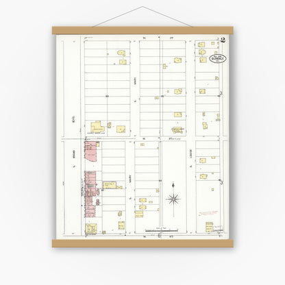 Old map wall art mockup — magnetic wood frame on white wall — Sanborn Fire Insurance Map from Glendale, Los Angeles County, California (1908), Sheet #0002
