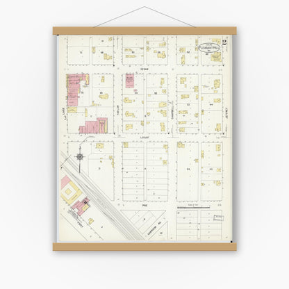 Old map wall art mockup — magnetic wood frame on white wall — Sanborn Fire Insurance Map from Pleasant Hill, Cass County, Missouri (1913), Sheet #0002