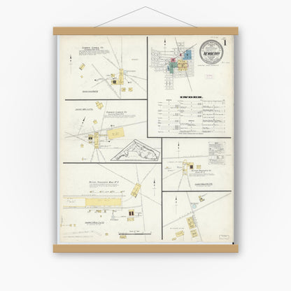 Old map wall art mockup — magnetic wood frame on white wall — Sanborn Fire Insurance Map from Newberry, Alachua County, Florida (1913) - Complete Map Set