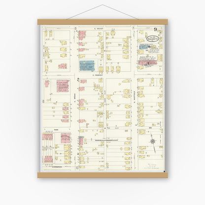 Old map wall art mockup — magnetic wood frame on white wall — Sanborn Fire Insurance Map from Nazareth, Northampton County, Pennsylvania (1912), Sheet #0009