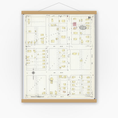 Old map wall art mockup — magnetic wood frame on white wall — Sanborn Fire Insurance Map from Moorhead, Clay County, Minnesota (1914), Sheet #0010