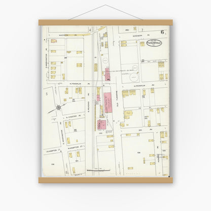 Old map wall art mockup — magnetic wood frame on white wall — Sanborn Fire Insurance Map from Pleasantville, Atlantic County, New Jersey (1917), Sheet #0006