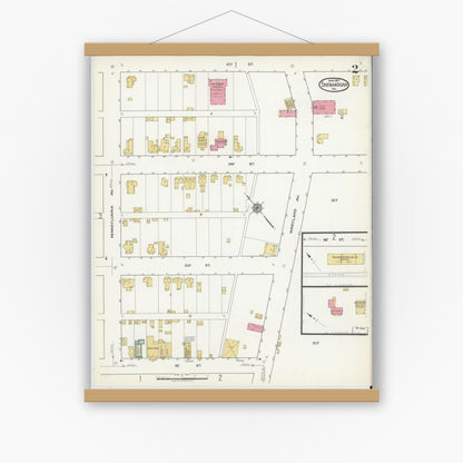 Old map wall art mockup — magnetic wood frame on white wall — Sanborn Fire Insurance Map from Shenandoah, Page County, Virginia (1917), Sheet #0002