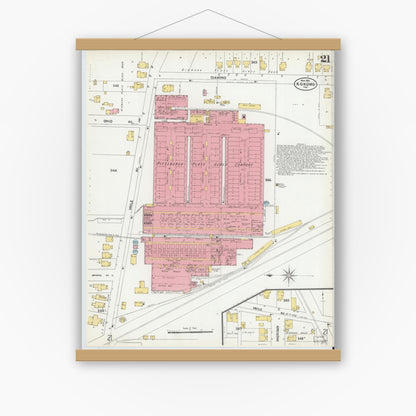 Old map wall art mockup — magnetic wood frame on white wall — Sanborn Fire Insurance Map from Kokomo, Howard County, Indiana (1902), Sheet #0021