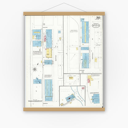 Old map wall art mockup — magnetic wood frame on white wall — Sanborn Fire Insurance Map from Waterloo, Black Hawk County, Iowa (1906), Sheet #0030