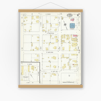 Old map wall art mockup — magnetic wood frame on white wall — Sanborn Fire Insurance Map from Victoria, Victoria County, Texas (1912), Sheet #0008