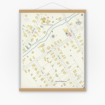 Old map wall art mockup — magnetic wood frame on white wall — Sanborn Fire Insurance Map from Addison, Steuben County, New York (1898), Sheet #0004