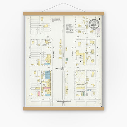 Old map wall art mockup — magnetic wood frame on white wall — Sanborn Fire Insurance Map from Luling, Caldwell County, Texas (1902), Sheet #0001