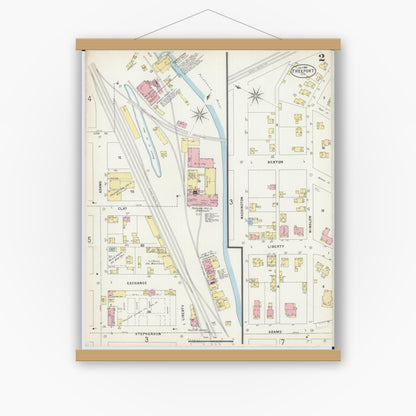 Old map wall art mockup — magnetic wood frame on white wall — Sanborn Fire Insurance Map from Freeport, Stephenson County, Illinois (1897), Sheet #0002