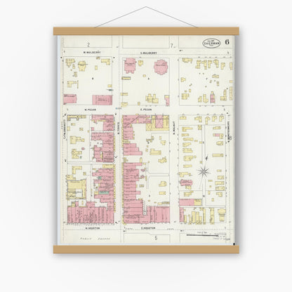 Old map wall art mockup — magnetic wood frame on white wall — Sanborn Fire Insurance Map from Sherman, Grayson County, Texas (1897), Sheet #0006