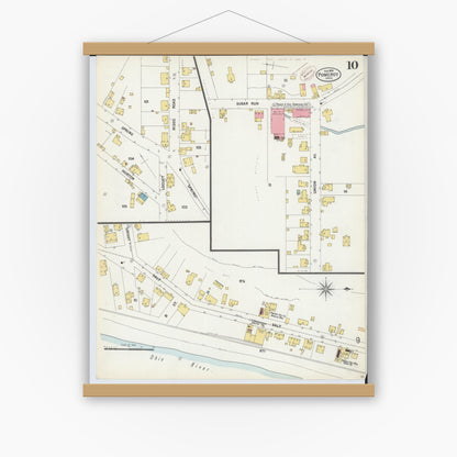 Old map wall art mockup — magnetic wood frame on white wall — Sanborn Fire Insurance Map from Pomeroy, Meigs County, Ohio (1899), Sheet #0010