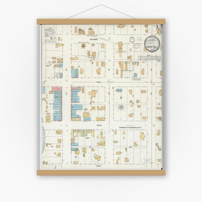 Old map wall art mockup — magnetic wood frame on white wall — Sanborn Fire Insurance Map from Cannon Falls, Goodhue County, Minnesota (1899), Sheet #0001
