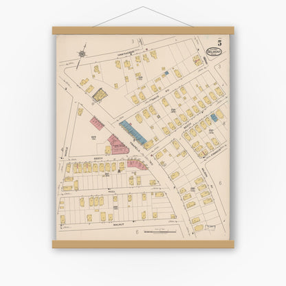 Old map wall art mockup — magnetic wood frame on white wall — Sanborn Fire Insurance Map from Belmont, Middlesex County, Massachusetts (1922), Sheet #0005