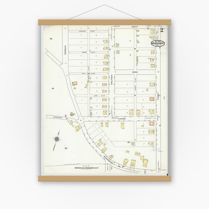 Old map wall art mockup — magnetic wood frame on white wall — Sanborn Fire Insurance Map from Montgomery, Lycoming County, Pennsylvania (1920), Sheet #0002