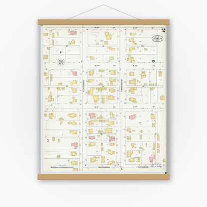 Old map wall art mockup — magnetic wood frame on white wall — Sanborn Fire Insurance Map from Van Wert, Van Wert County, Ohio (1901), Sheet #0002