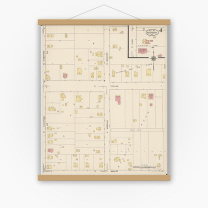 Old map wall art mockup — magnetic wood frame on white wall — Sanborn Fire Insurance Map from Worthington, Franklin County, Ohio (1922), Sheet #0004