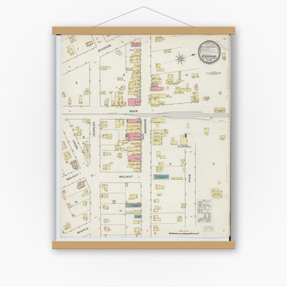 Old map wall art mockup — magnetic wood frame on white wall — Sanborn Fire Insurance Map from Bangor, Van Buren County, Michigan (1893), Sheet #0001