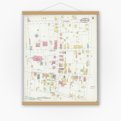 Old map wall art mockup — magnetic wood frame on white wall — Sanborn Fire Insurance Map from Sainte Genevieve, Saint Genevieve County, Missouri (1901), Sheet #0004