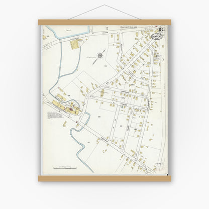 Old map wall art mockup — magnetic wood frame on white wall — Sanborn Fire Insurance Map from Danvers, Essex County, Massachusetts (1916), Sheet #0018