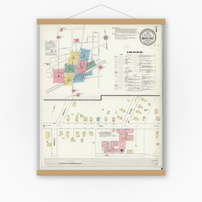 Old map wall art mockup — magnetic wood frame on white wall — Sanborn Fire Insurance Map from North East, Erie County, Pennsylvania (1912) - Complete Map Set