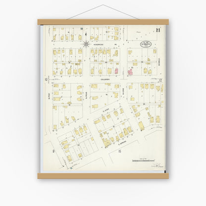 Old map wall art mockup — magnetic wood frame on white wall — Sanborn Fire Insurance Map from Saint Marys, Auglaize County, Ohio (1907), Sheet #0011