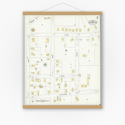 Old map wall art mockup — magnetic wood frame on white wall — Sanborn Fire Insurance Map from Hammonton, Atlantic County, New Jersey (1908), Sheet #0007