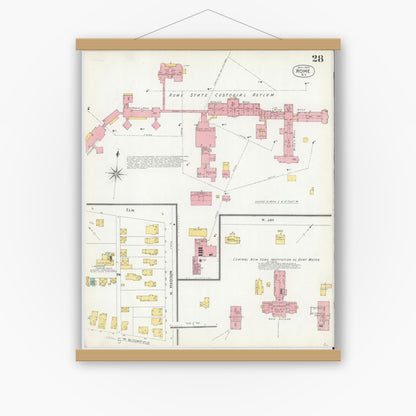 Old map wall art mockup — magnetic wood frame on white wall — Sanborn Fire Insurance Map from Rome, Oneida County, New York (1904), Sheet #0028