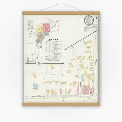 Old map wall art mockup — magnetic wood frame on white wall — Sanborn Fire Insurance Map from Troy, Bradford County, Pennsylvania (1897) - Complete Map Set