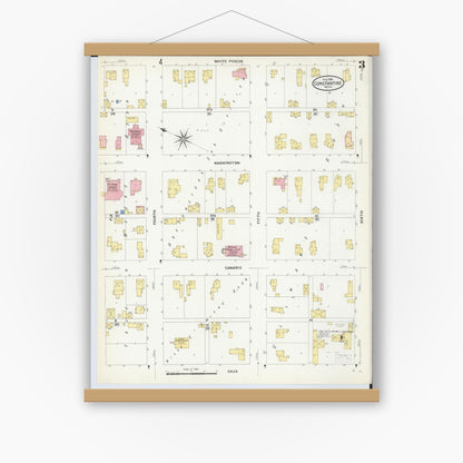 Old map wall art mockup — magnetic wood frame on white wall — Sanborn Fire Insurance Map from Constantine, Saint Joseph County, Michigan (1909), Sheet #0003