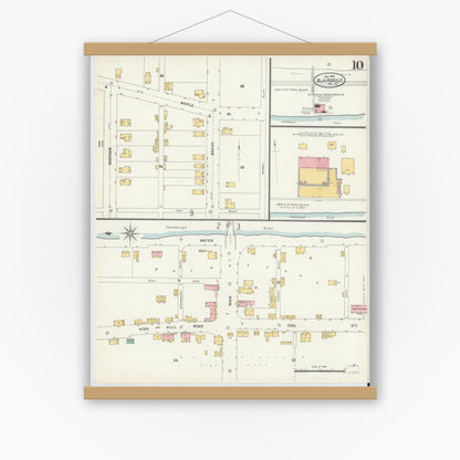 Old map wall art mockup — magnetic wood frame on white wall — Sanborn Fire Insurance Map from Blairsville, Indiana County, Pennsylvania (1903), Sheet #0010