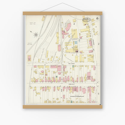 Old map wall art mockup — magnetic wood frame on white wall — Sanborn Fire Insurance Map from Hanover, York County, Pennsylvania (1896), Sheet #0006
