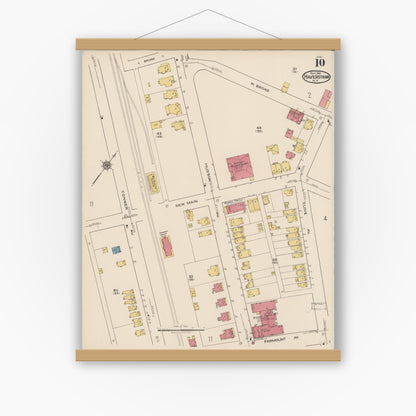 Old map wall art mockup — magnetic wood frame on white wall — Sanborn Fire Insurance Map from Haverstraw, Rockland County, New York (1921), Sheet #0010