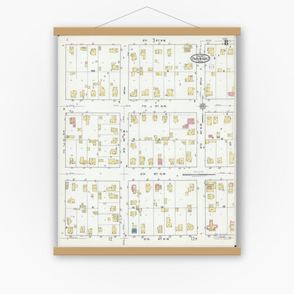 Old map wall art mockup — magnetic wood frame on white wall — Sanborn Fire Insurance Map from Faribault, Rice County, Minnesota (1921), Sheet #0008