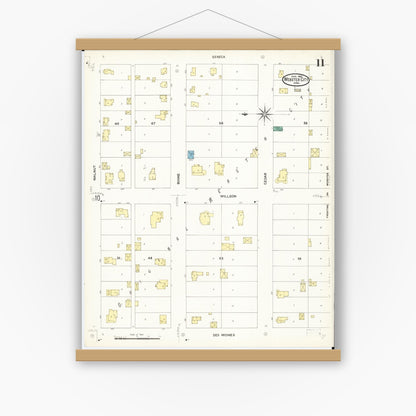 Old map wall art mockup — magnetic wood frame on white wall — Sanborn Fire Insurance Map from Webster City, Hamilton County, Iowa (1907), Sheet #0011