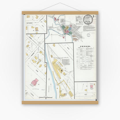 Old map wall art mockup — magnetic wood frame on white wall — Sanborn Fire Insurance Map from Midland, Midland County, Michigan (1899) - Complete Map Set